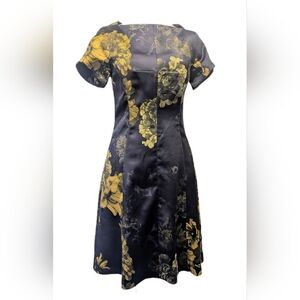 Veronika Maine Short Sleeved Satin Vintage Style Brocade Dress Fully Lined -6-